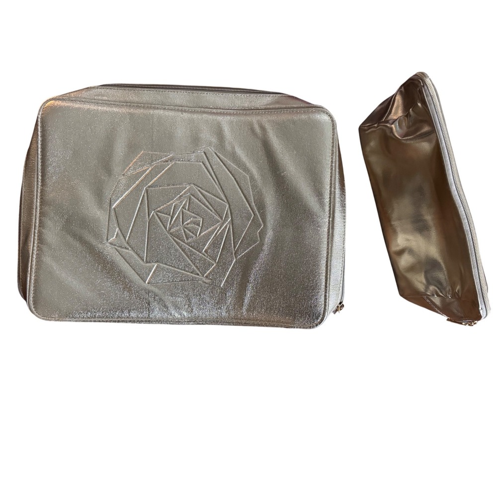 Lancôme Bundle Large Make Up Cosmetic Toiletry Bag Rose Gold‎ + Small Gold Pouch